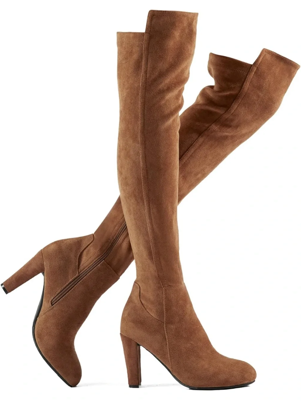 Women’s Over-The-Knee Suede Heeled Boots - Brown